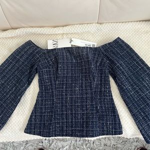Zara Navy Off-Shoulder Top